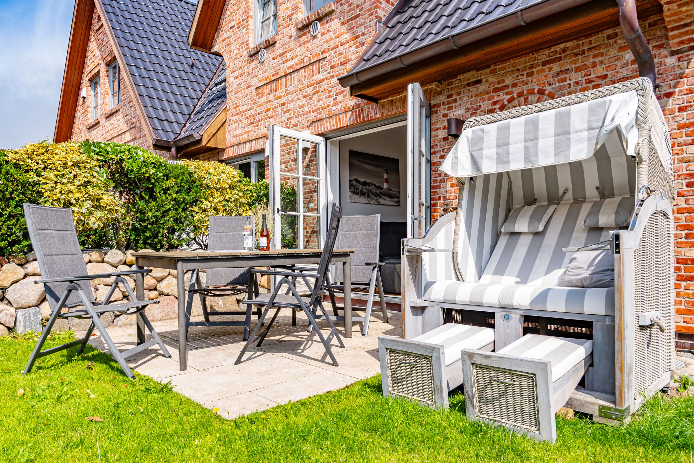Terrasse, Tisch, Stühle, Strandkorb